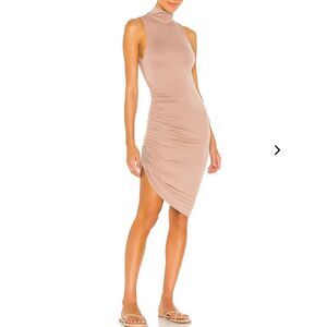 Lovers + Friends Ace Sleeveless Mock Neck Ruched MidiDress Sz XL Bodycon Neutral
